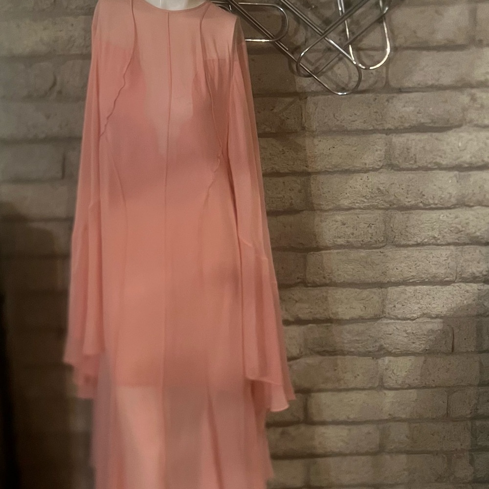 St. John plunging illusion, flowing long sleeve silk gown. - Picture 14 of 14